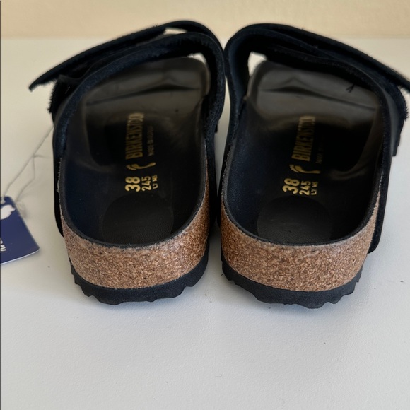 New Birkenstock Kyoto Nobuck Leather  Suede Black Slide Sandals. Size 38. - Picture 7 of 8